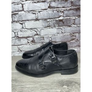 KARL LAGERFELD Black Leather Double Monk Strap Loafers Shoes Men 11.5M US/44.5EU